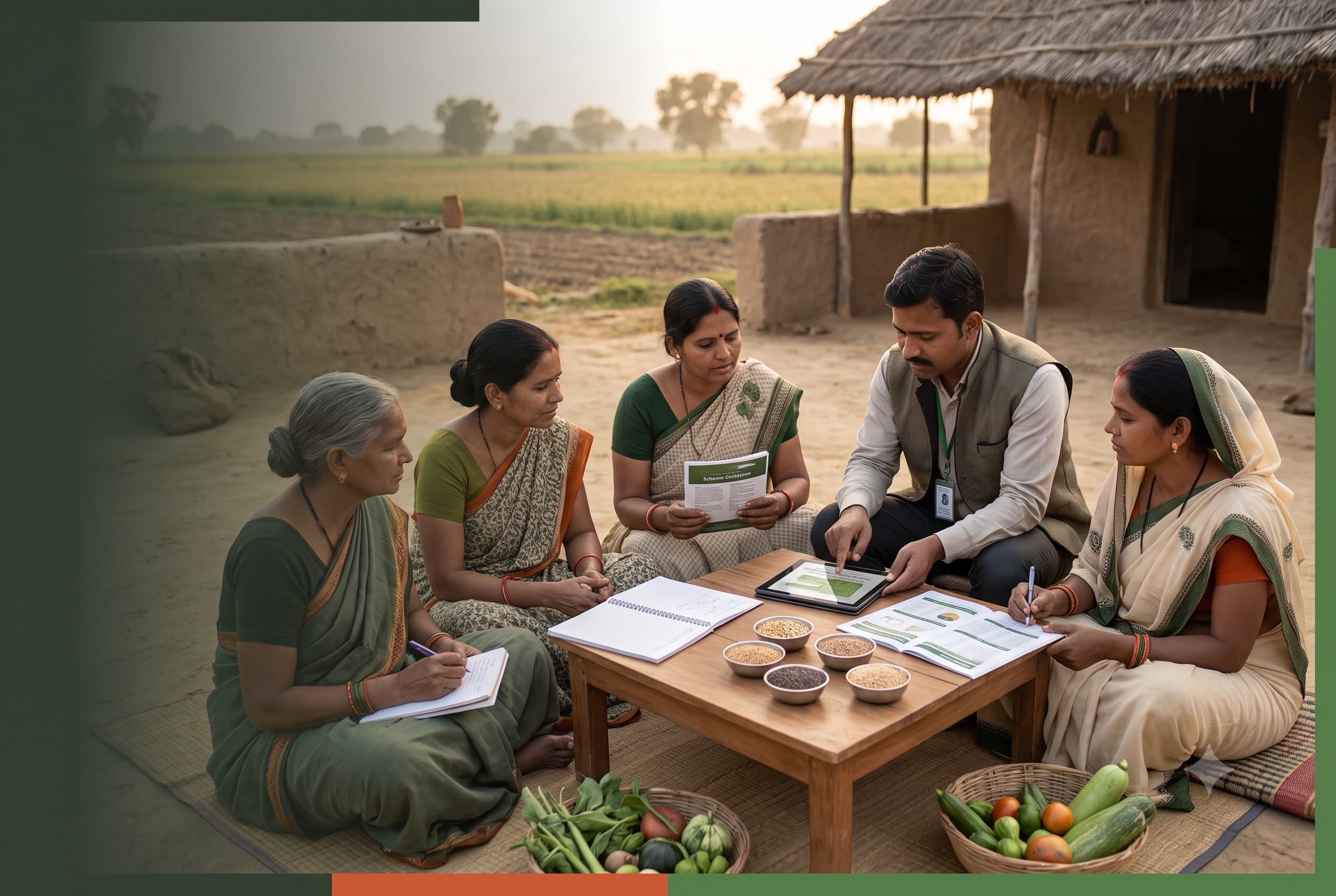 Women farmers drying grain in a rural Indian field