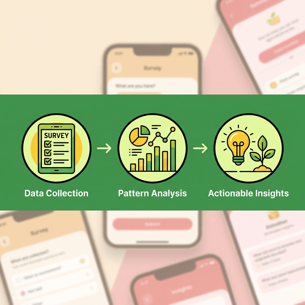 Diagram showing the 3-step NAARI survey process: Data Collection, Pattern Analysis, and Actionable Insights